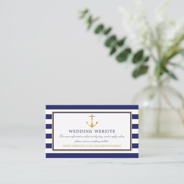 Website zur Hochzeit von Nautical Gold Anchor, Nav Begleitkarte (Stehend Vorderseite)