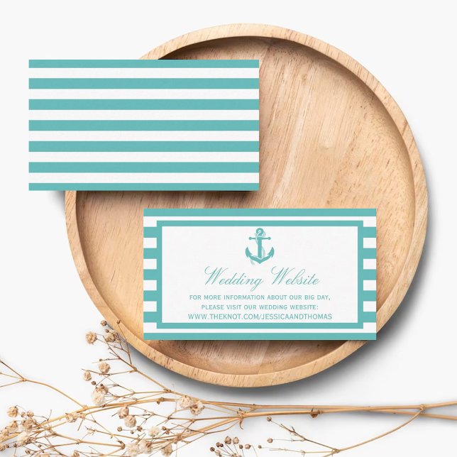 Website zur Hochzeit von Nautical Turquoise Stripe Begleitkarte (Von Creator hochgeladen)