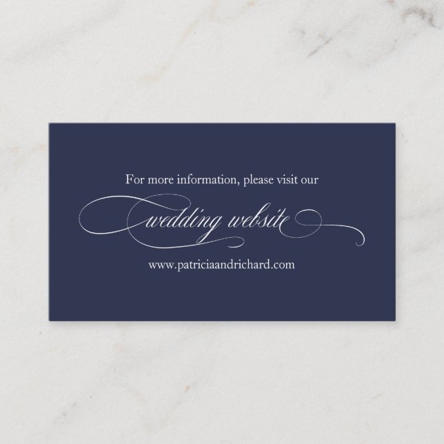 Website zur Hochzeit von Navy Blue Elegant Visitenkarte (Vorderseite)