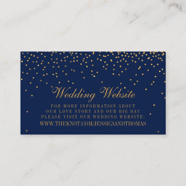 Website zur Hochzeit von Navy Blue & Glam Gold Con Begleitkarte (Vorderseite)