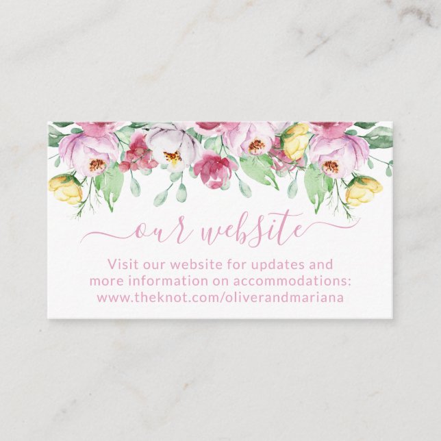 Website zur Hochzeit von Rosa Floral Begleitkarte (Vorderseite)