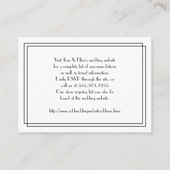 Website zur Hochzeit von Schwarz und Weiß Begleitkarte (Vorderseite)