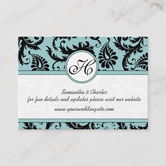 Website zur Hochzeit von Schwarz-weißen Damask Poo Begleitkarte (Vorderseite)