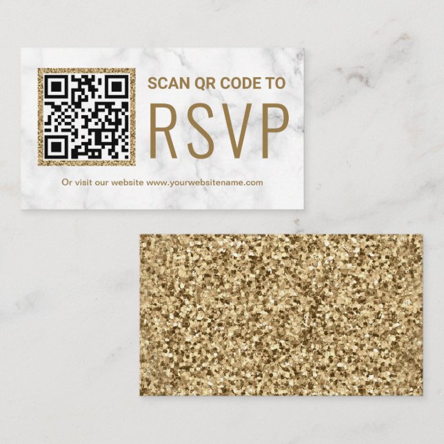 Website zur Hochzeit von White Marble Gold QR Code Begleitkarte (Vorne/Hinten)