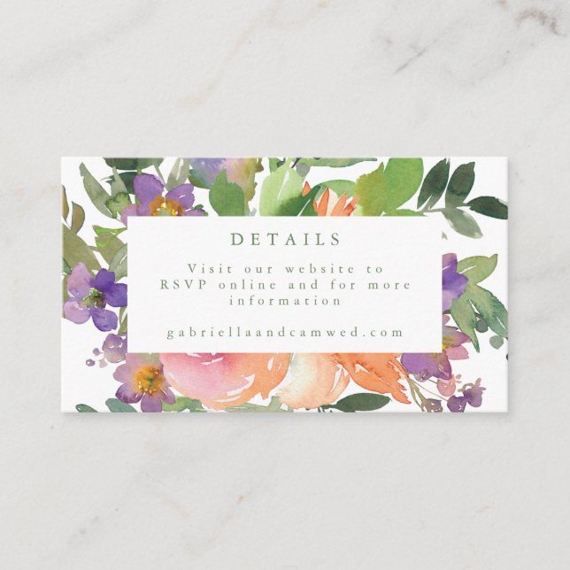 Website zur Lila Hochzeit von Wasserfarben Begleitkarte (Vorderseite)