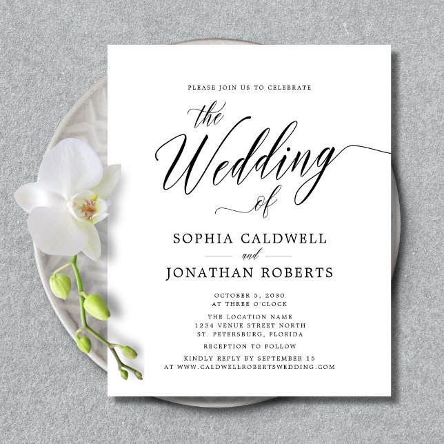 Website zur UAWG Wedding Calligraphy (Budget Wedding Invitation - Website RSVP - Elegant Splendor Calligraphy - Black and White)