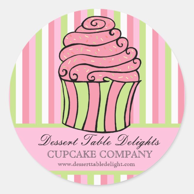 Website zur Werbung für Cupcake Streifen Runder Aufkleber (Vorderseite)