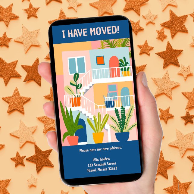 Wechselankündigung Neue Wohnung Tree-Free Card Save The Date (Cute Moving Announcement New Home Address Tree-Free digital ecard, custom tropical artwork to email)