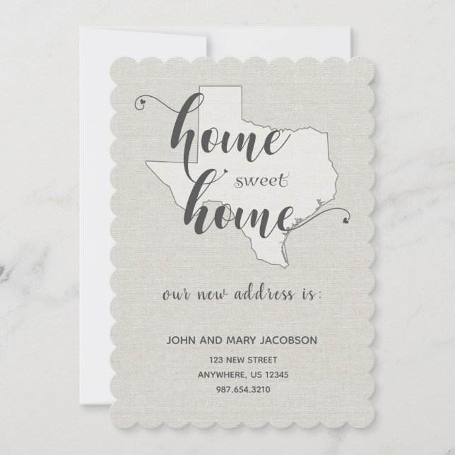 Wechseln zu Texas New Address Zuhause Sweet Zuhaus Einladung (Vorderseite)