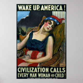 Weck Amerika auf! ~ Vintag WW1 Poster