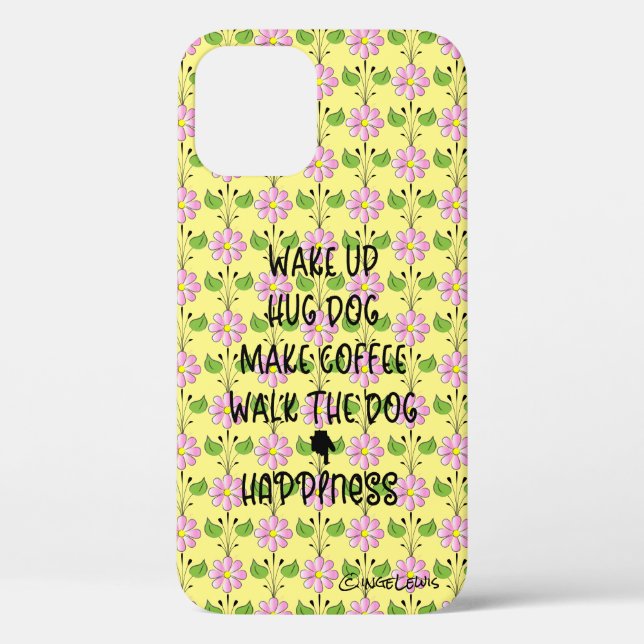 Weck hoch, Walk Dog...Happiness Yellow iPhone Case (Rückseite)