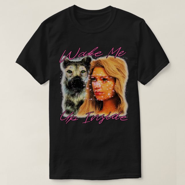 Weck mich in Hund und weiblichen Glitzer und rosa T-Shirt (Design vorne)