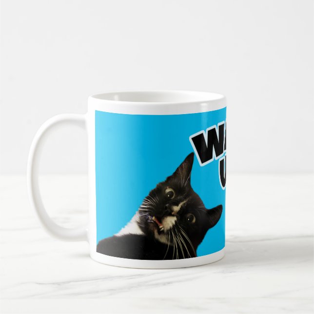 Weck Up Funny Cat Foto Slogan Spaß Kaffeetasse (Links)