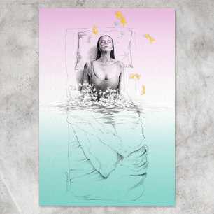 Weckend Frauen Schwimmen Pastellfarben Surreale Ku Fotodruck