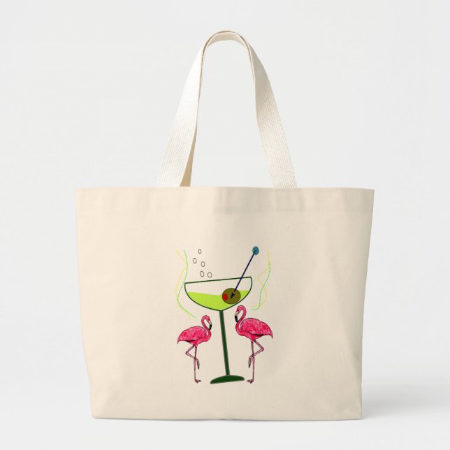 "Weckendes Paradies"--Rosa Flamingo u. Martini Jumbo Stoffbeutel (Vorne)