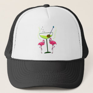 "Weckendes Paradies"--Rosa Flamingo u. Martini Truckerkappe
