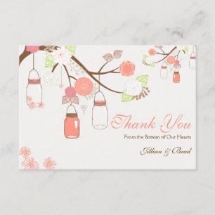 Weckglas-Hochzeit danken Ihnen, Koralle und Weiß Dankeskarte