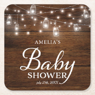 Weckglas-Licht-Babyparty Browns rustikale hölzerne Rechteckiger Pappuntersetzer