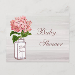 Weckglas-u. rosa Hydrangea-rustikale Babyparty Einladung