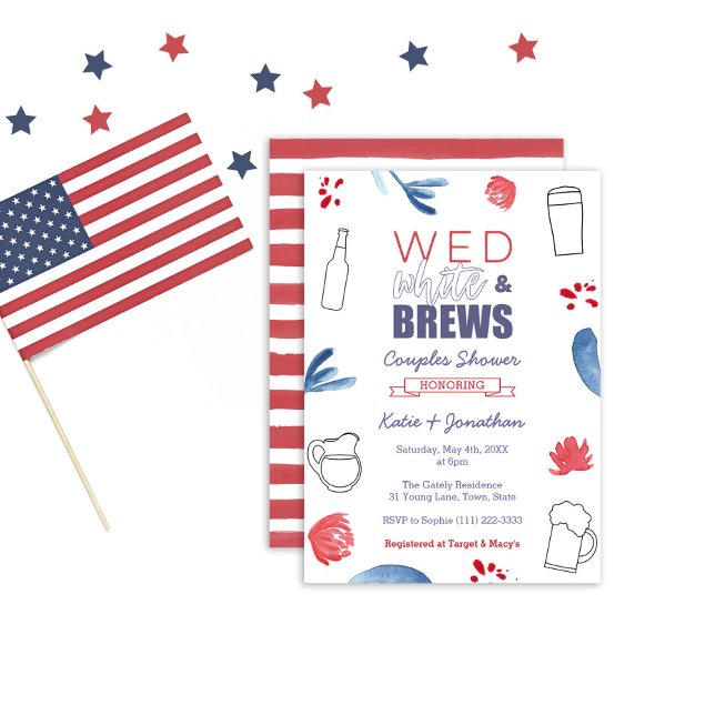 Wed White and Brews American Co-ed Polterabend Einladung (Von Creator hochgeladen)