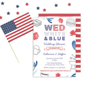 Wed White Blue GRILLEN Paare Dusche Probe Abendess Einladung