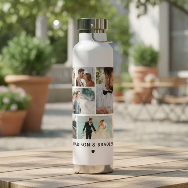 WEDD Bride & Groom Multi Foto Collage Moderne Trinkflasche (Von Creator hochgeladen)