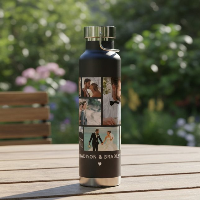 WEDD Bride & Groom Multi Foto Collage Moderne Trinkflasche (Von Creator hochgeladen)