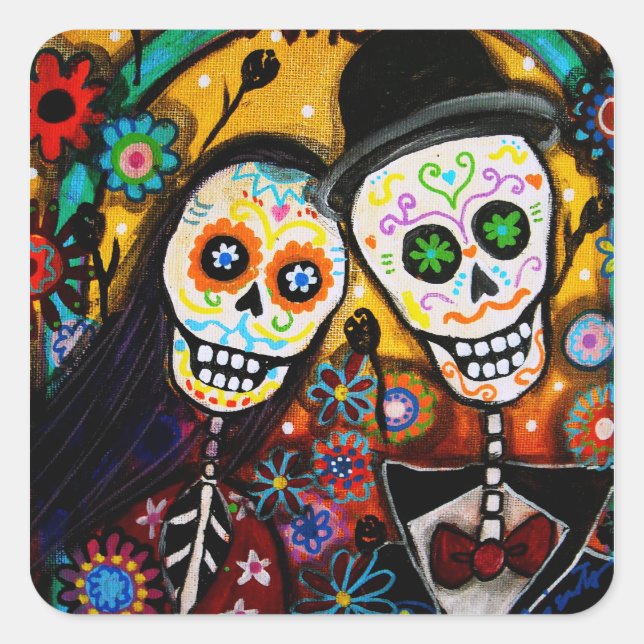 WEDD DIA DE LOS MUERTOS QUADRATISCHER AUFKLEBER (Vorderseite)
