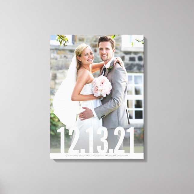 WEDD FOTO DATE Speicher fett weißer Typ Overlay Leinwanddruck (Vorderseite)
