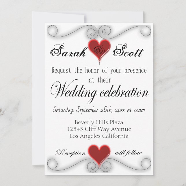 WEDD INVITATION Elegantes modernes Rotes Herz Einladung (Vorderseite)