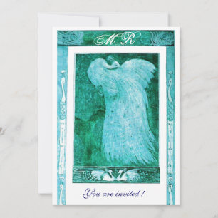 WEDD LIEBE PEACOCK MONOGRAM, blau weiß Einladung