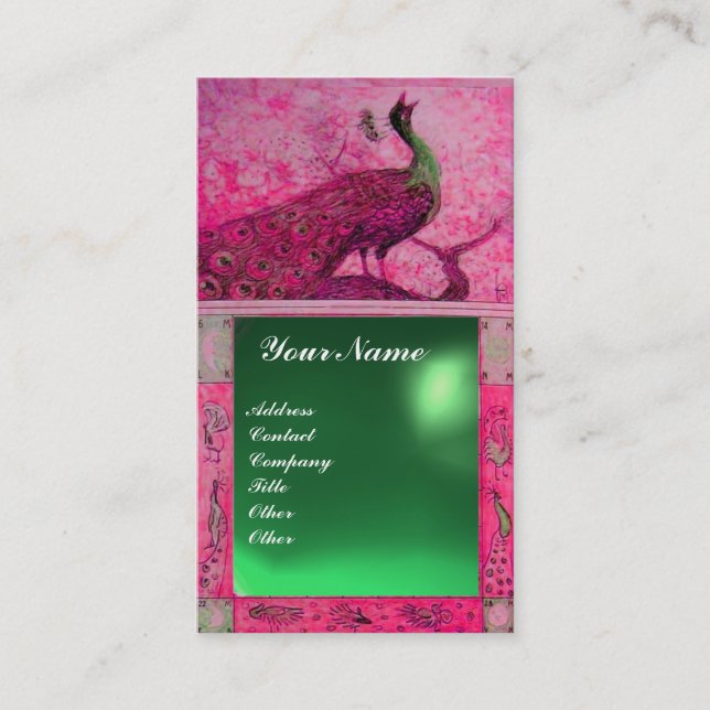 WEDD LIEBE PEACOCK MONOGRAM rosa grüne Jade Visitenkarte (Vorderseite)