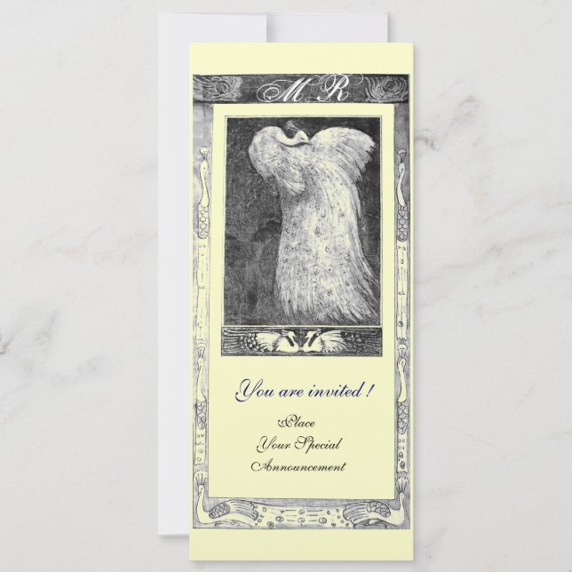 WEDD LIEBE PEACOCK MONOGRAM, Schwarz-weiß Einladung (Vorderseite)