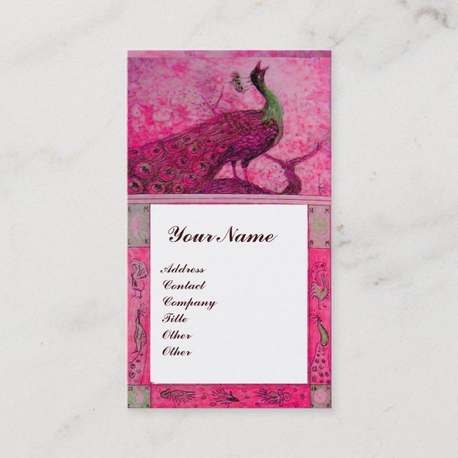 WEDD LIEBE PEACOCKS MONOGRAM Pink Fuchsia White Visitenkarte (Vorderseite)