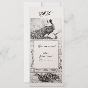 WEDD LIEBE PEACOCKS MONOGRAM Schwarz-weißes Gold Einladung