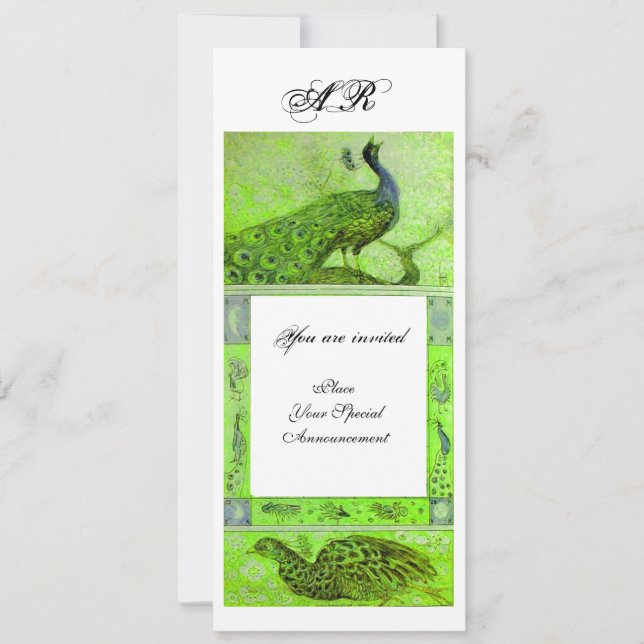 WEDD LIEBE PEACOCKS MONOGRAMM grün weiß Einladung (Vorderseite)