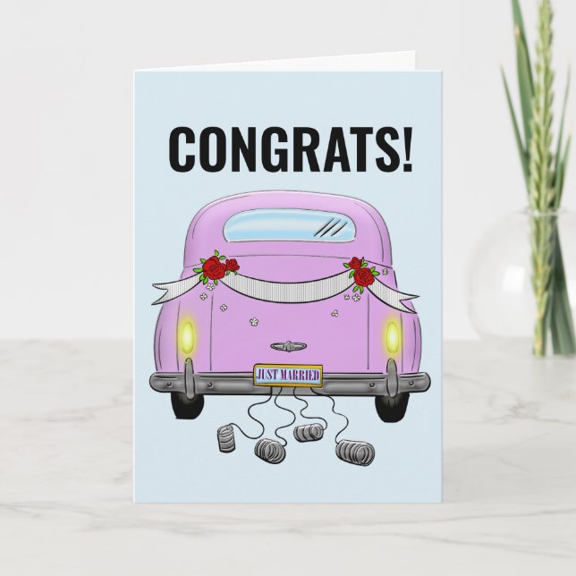WEDD NUR VERHEIRATET RETRO AUTO GREETING CARD KARTE (Vorderseite)