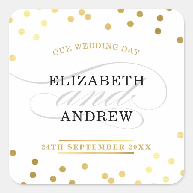 WEDD SIEGEL schicke minimalistische moderne Goldko Quadratischer Aufkleber (Vorderseite)