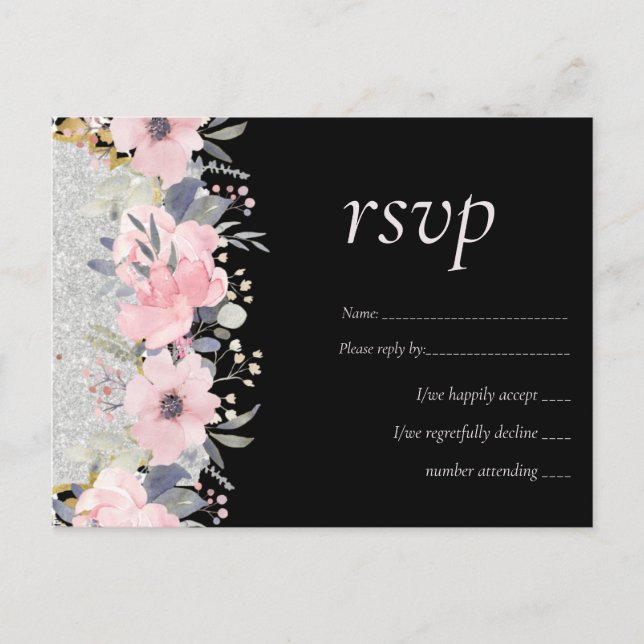 WEDD - Silver Rosegold Floral Girly Glitzer Postkarte (Vorderseite)