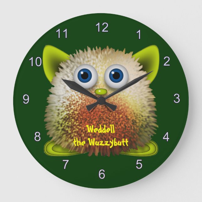 Weddell the Wuzzybutt Kids' Fun Cartoon Clock Große Wanduhr (Vorderseite)