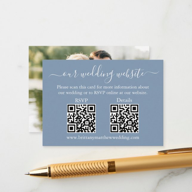 Wedding 2 QR UAWG Details Foto Dusty Blue Begleitkarte (Vorderseite/Rückseite Beispiel)