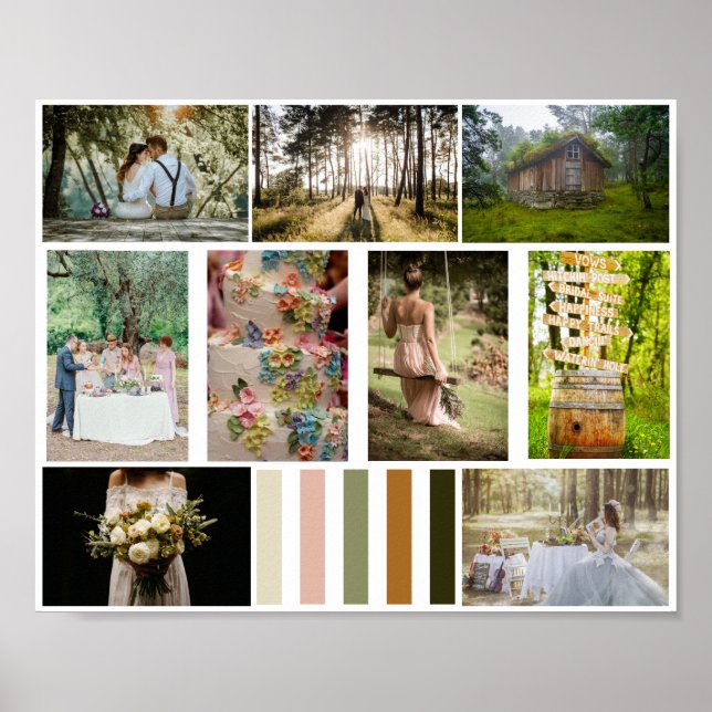 Wedding 9 Foto Template Mood Board Farbwatte Poster (Vorne)