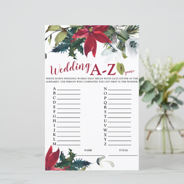 Wedding A-Z Christmas Poinsettia Bridal Game (Stehend Vorderseite)