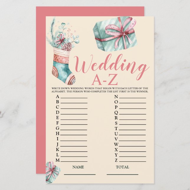 Wedding A-Z Weihnachts Strumpf Bridal Game (Vorne/Hinten)