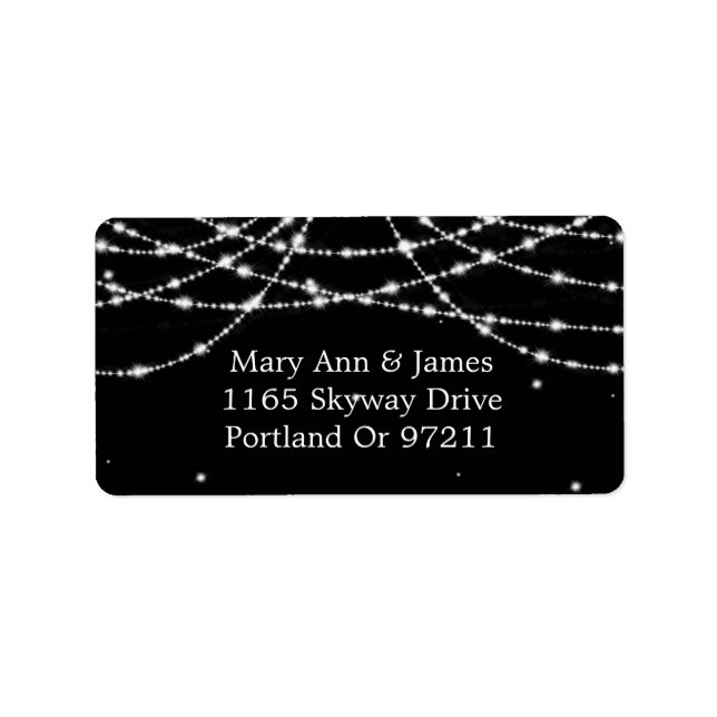 Wedding Address Sparkling String Black Adressaufkleber (Vorne)