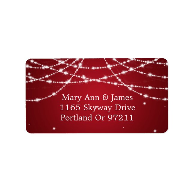 Wedding Address Sparkling String Red Adressaufkleber (Vorne)
