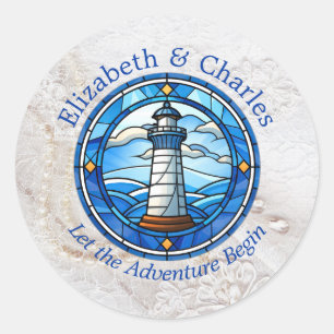 Wedding Adventure Lighthouse Sailing Nautical Runder Aufkleber