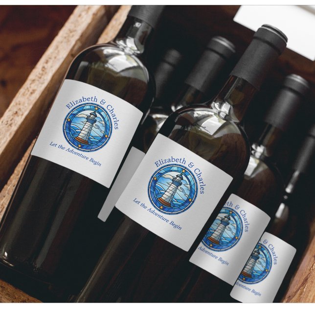 Wedding Adventure Lighthouse Sailing Nautical Weinetikett (Wedding Nautical Lighthouse Wine labels)