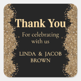 Wedding Anniversary Gold Faux Glitter Thank You Quadratischer Aufkleber