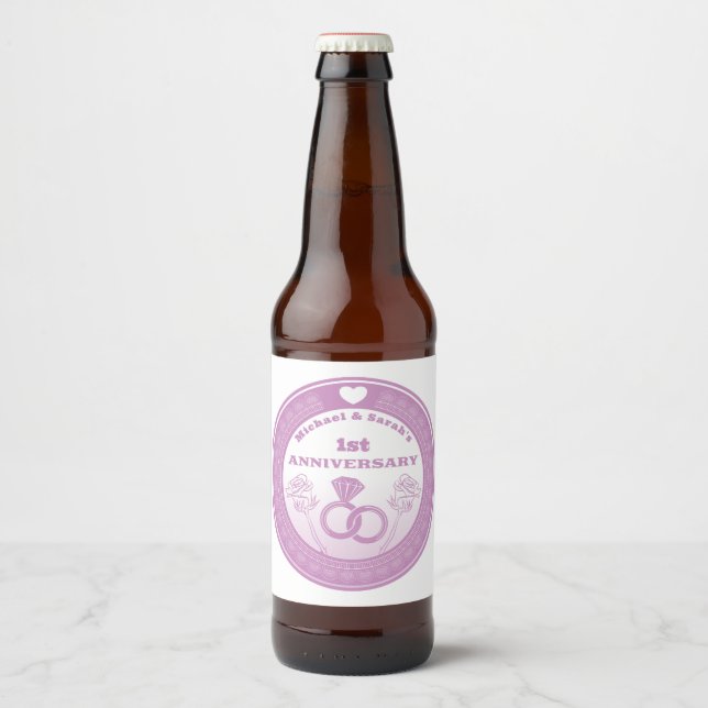 Wedding anniversary Lace look change the year Bierflaschenetikett (Vorderseite)